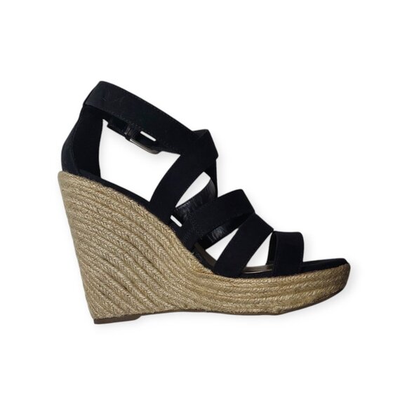 Mossimo Women's Black Lace Strappy Wedge Heels Buckles Summer Size 7 - Picture 1 of 9